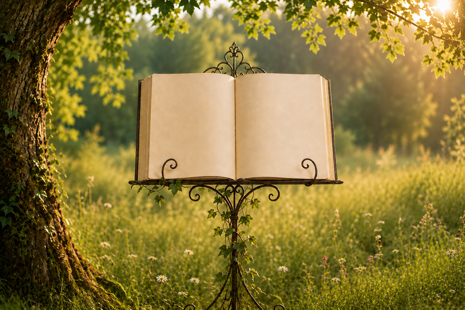 Aufgeschlagenes Notenbuch auf einem antiken Notenständer